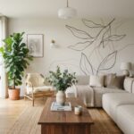 Salón con pared decorada que modifica la percepción visual del espacio