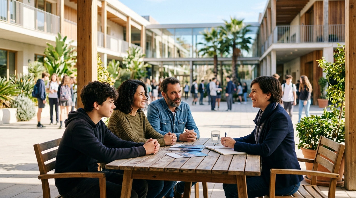 Familia visitando un colegio internacional en Barcelona