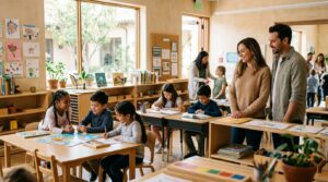 Visita de familias a las instalaciones de un colegio